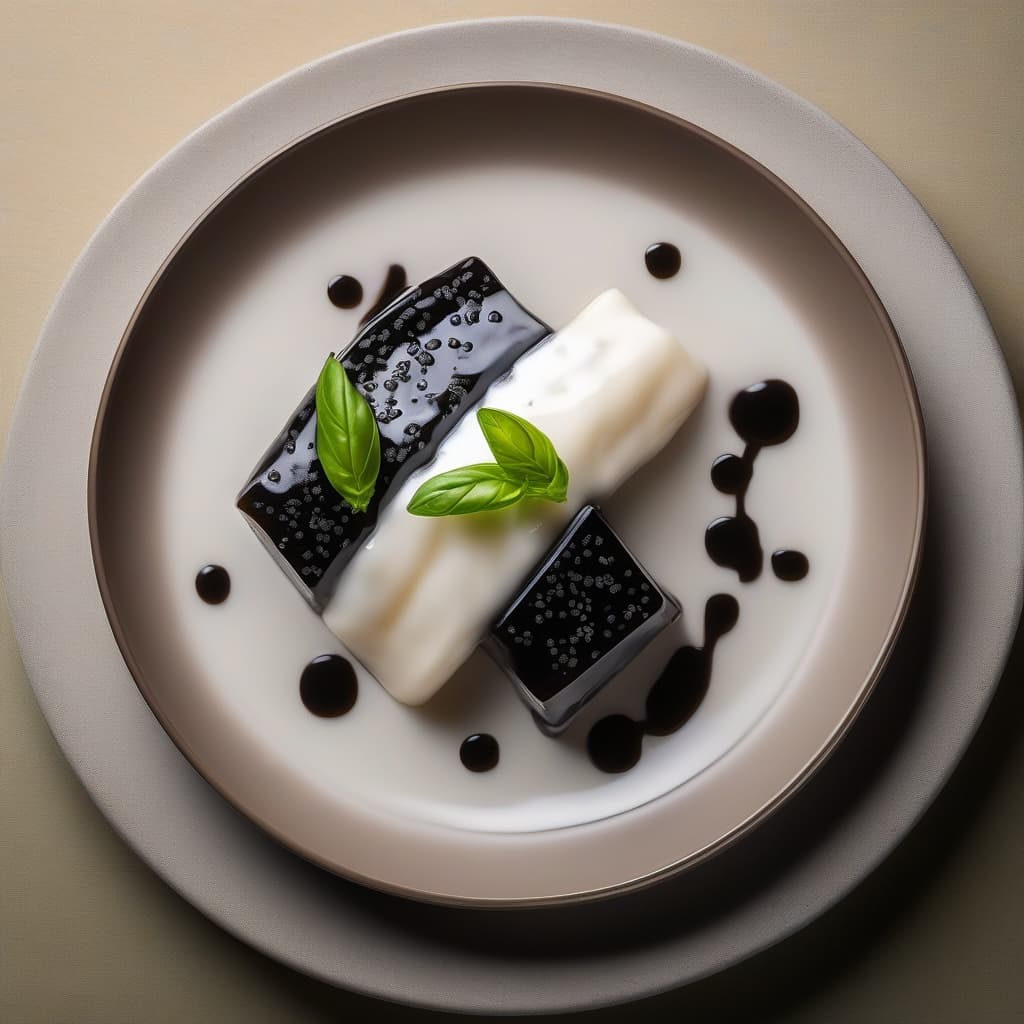 Milky Grass Jelly with Basil Seed