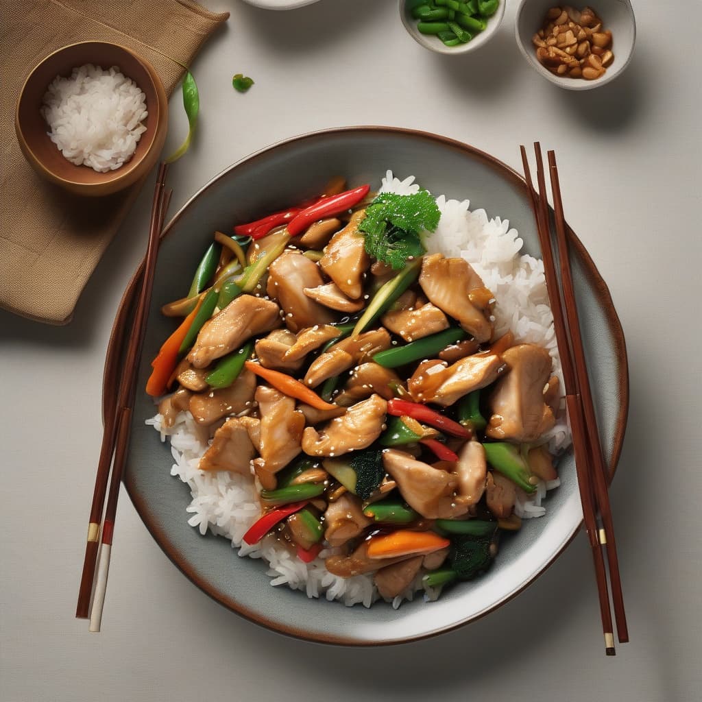 Ginger Chicken Stir Fry with White Rice - Cơm Gà Xào Gừng