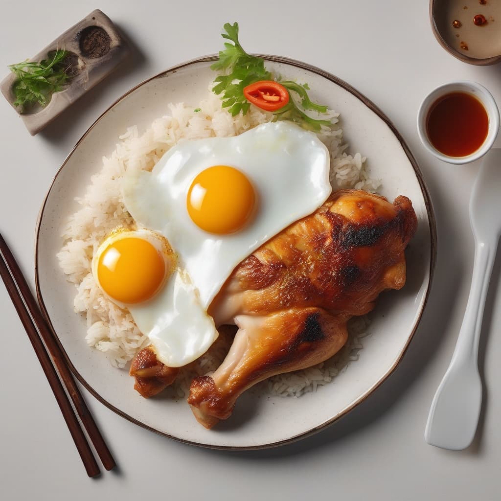 Chicken Quarter Leg with Fried Eggs and Rice - Com Đùi Gà Trứng Opla